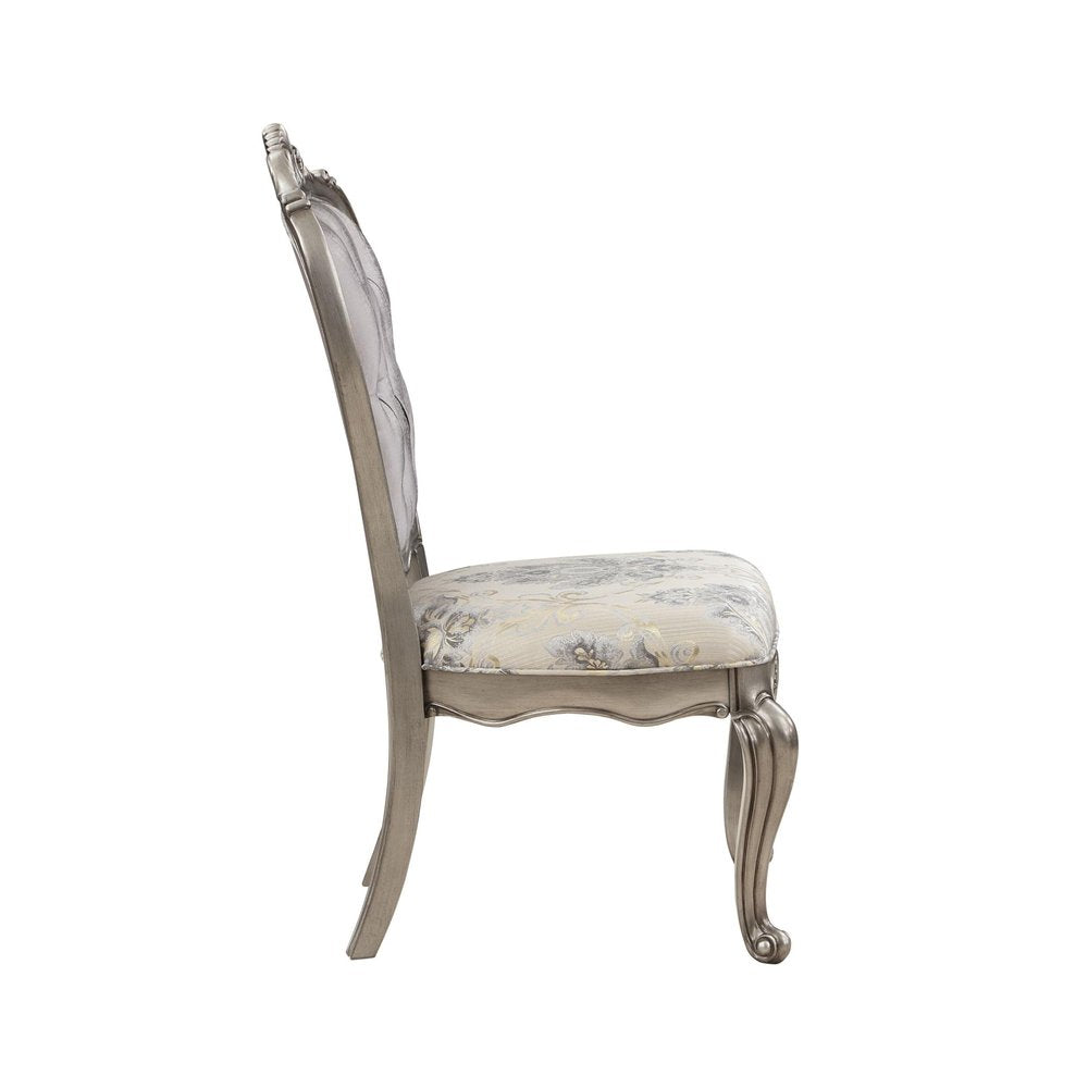Set of Two Beige Gray And Platinum Tufted Velvet And Solid Wood Dining Side Chairs — view 3
