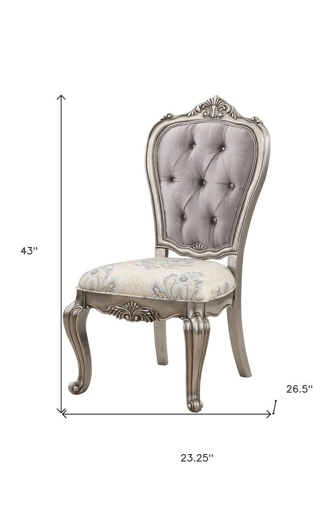 Set of Two Beige Gray And Platinum Tufted Velvet And Solid Wood Dining Side Chairs HomeRoots