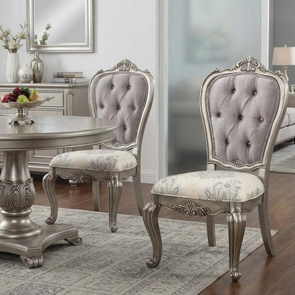 Set of Two Beige Gray And Platinum Tufted Velvet And Solid Wood Dining Side Chairs HomeRoots