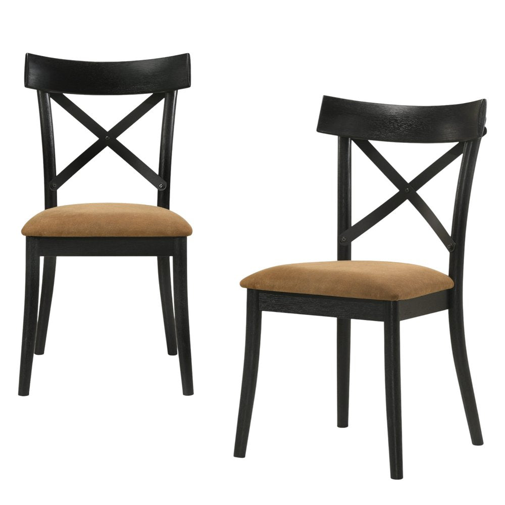 Set of Two Brown And Black Faux Leather And Solid Wood Cross Back Dining Side Chairs — view 2