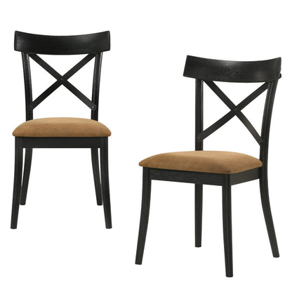 Set of Two Brown And Black Faux Leather And Solid Wood Cross Back Dining Side Chairs HomeRoots