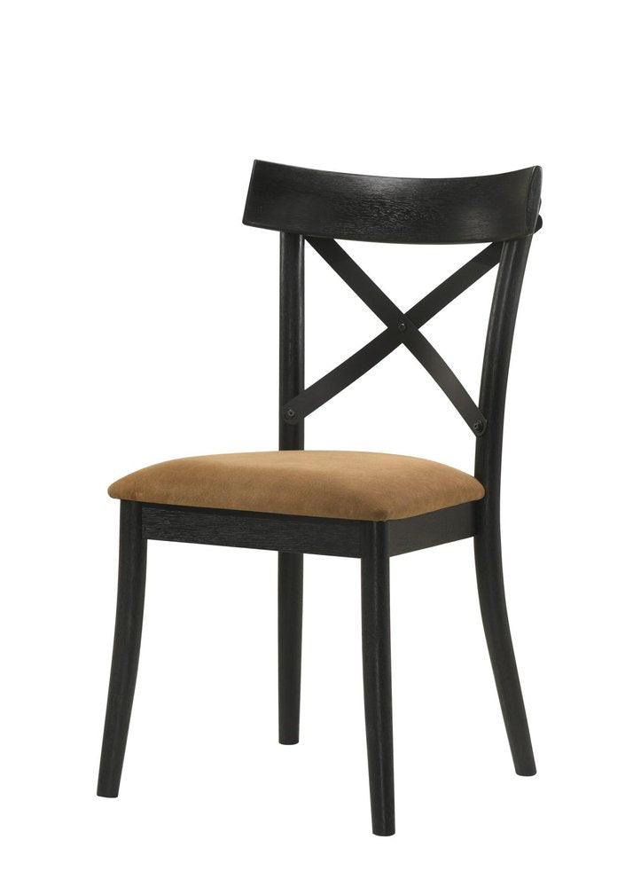 Set of Two Brown And Black Faux Leather And Solid Wood Cross Back Dining Side Chairs — view 5