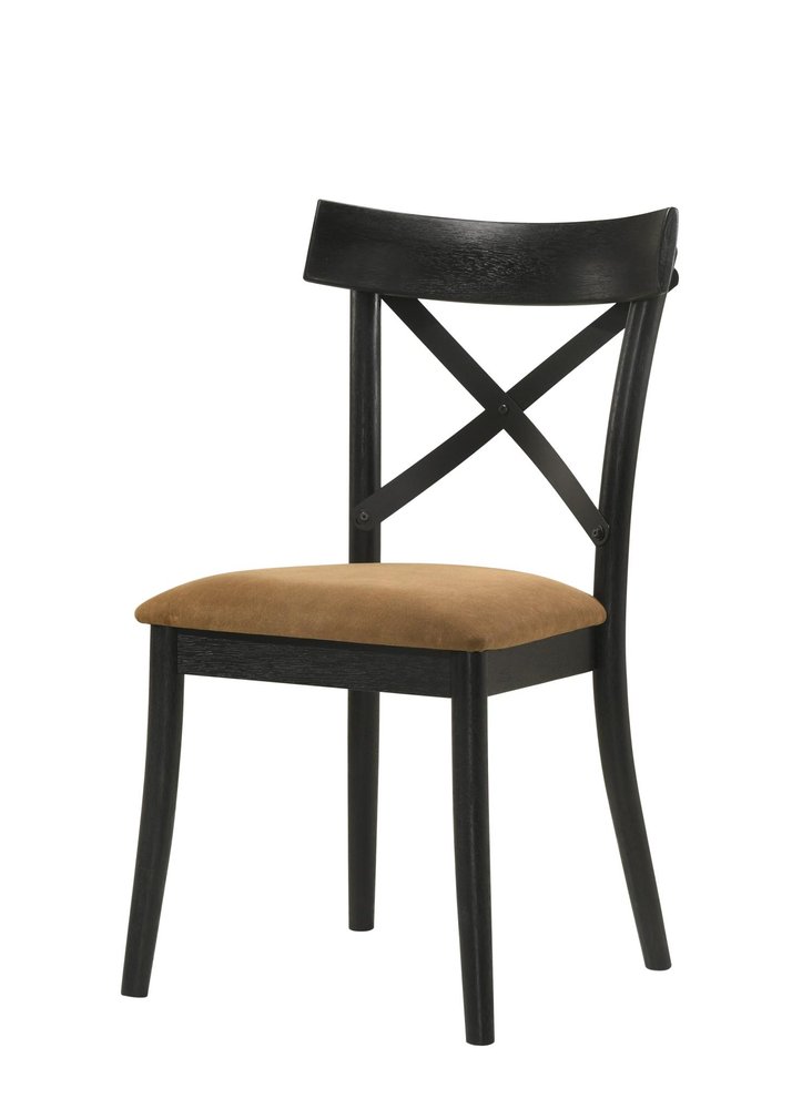 Set of Two Brown And Black Faux Leather And Solid Wood Cross Back Dining Side Chairs — view 1