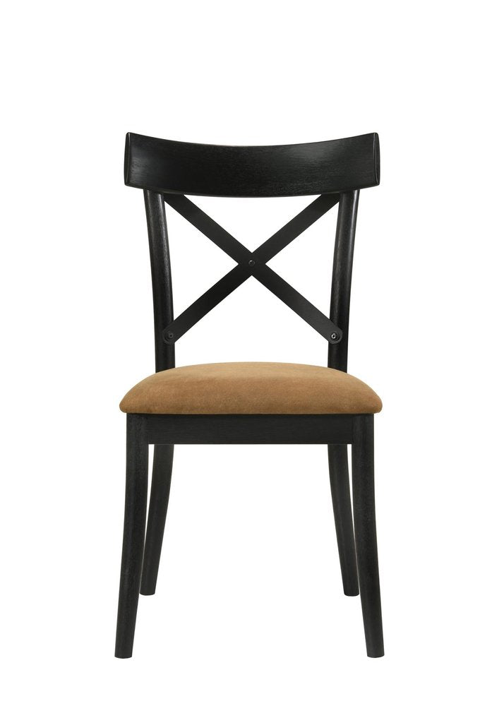 Set of Two Brown And Black Faux Leather And Solid Wood Cross Back Dining Side Chairs HomeRoots