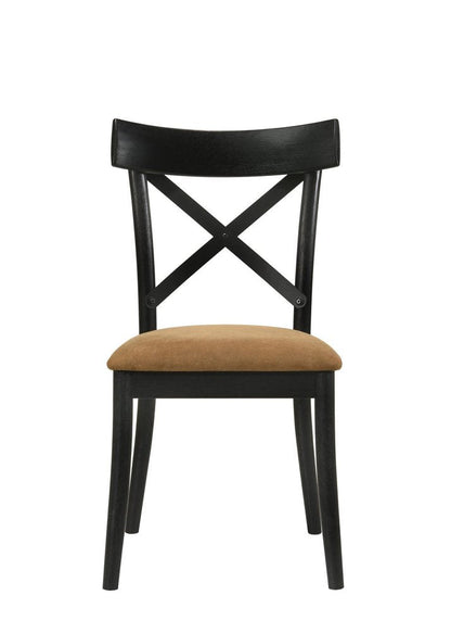 Set of Two Brown And Black Faux Leather And Solid Wood Cross Back Dining Side Chairs HomeRoots