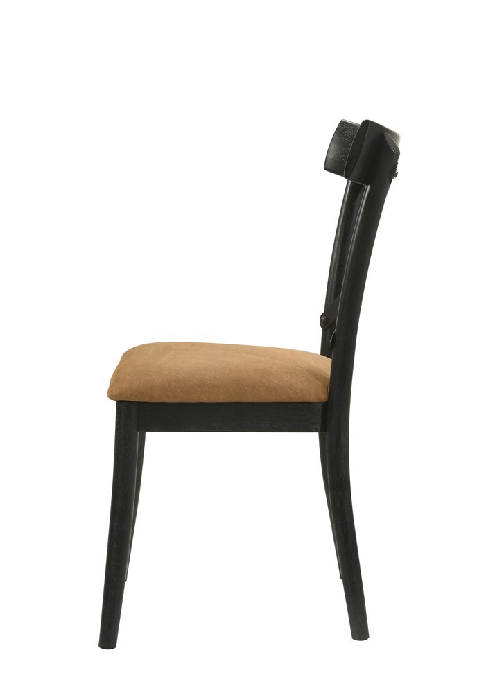 Set of Two Brown And Black Faux Leather And Solid Wood Cross Back Dining Side Chairs — view 3