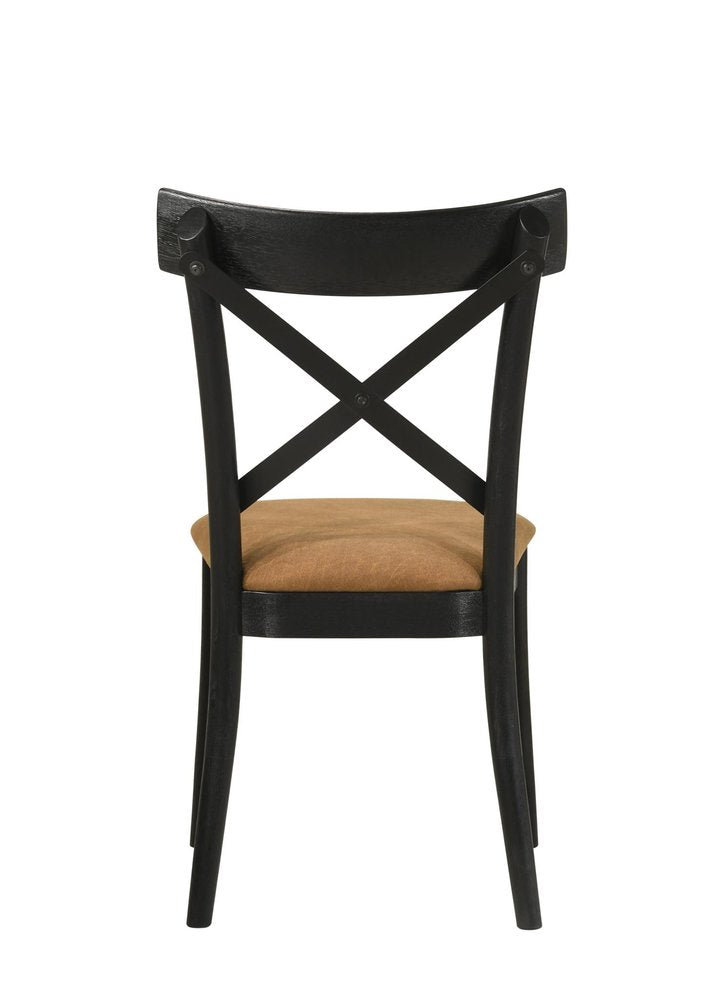 Set of Two Brown And Black Faux Leather And Solid Wood Cross Back Dining Side Chairs HomeRoots