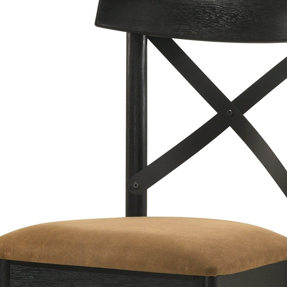 Set of Two Brown And Black Faux Leather And Solid Wood Cross Back Dining Side Chairs — view 7