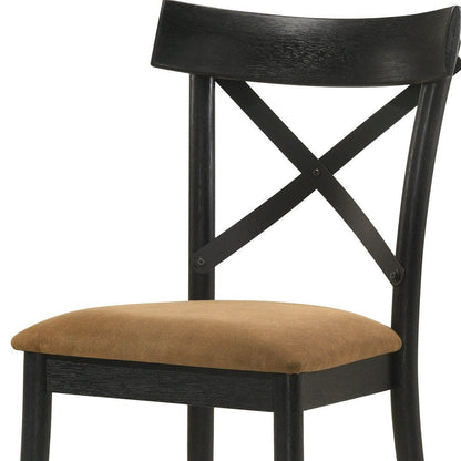 Set of Two Brown And Black Faux Leather And Solid Wood Cross Back Dining Side Chairs HomeRoots