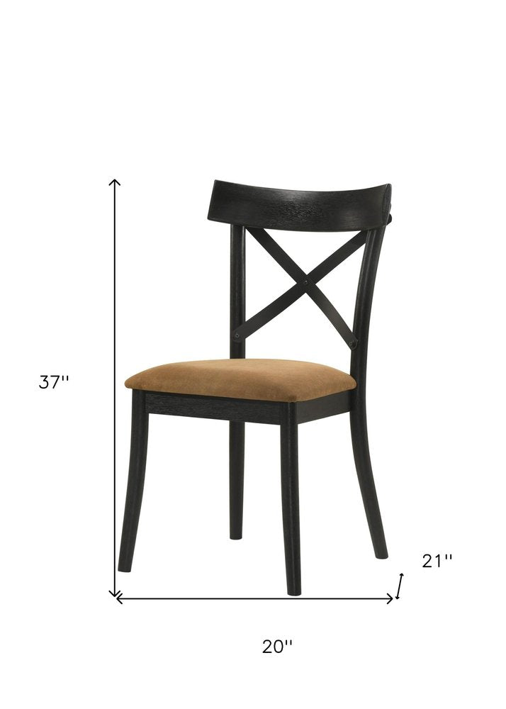 Set of Two Brown And Black Faux Leather And Solid Wood Cross Back Dining Side Chairs — view 10