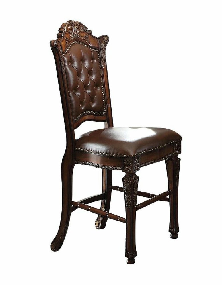 Set of Two 24" Brown Faux Leather And Solid Wood Counter Height Bar Chairs HomeRoots