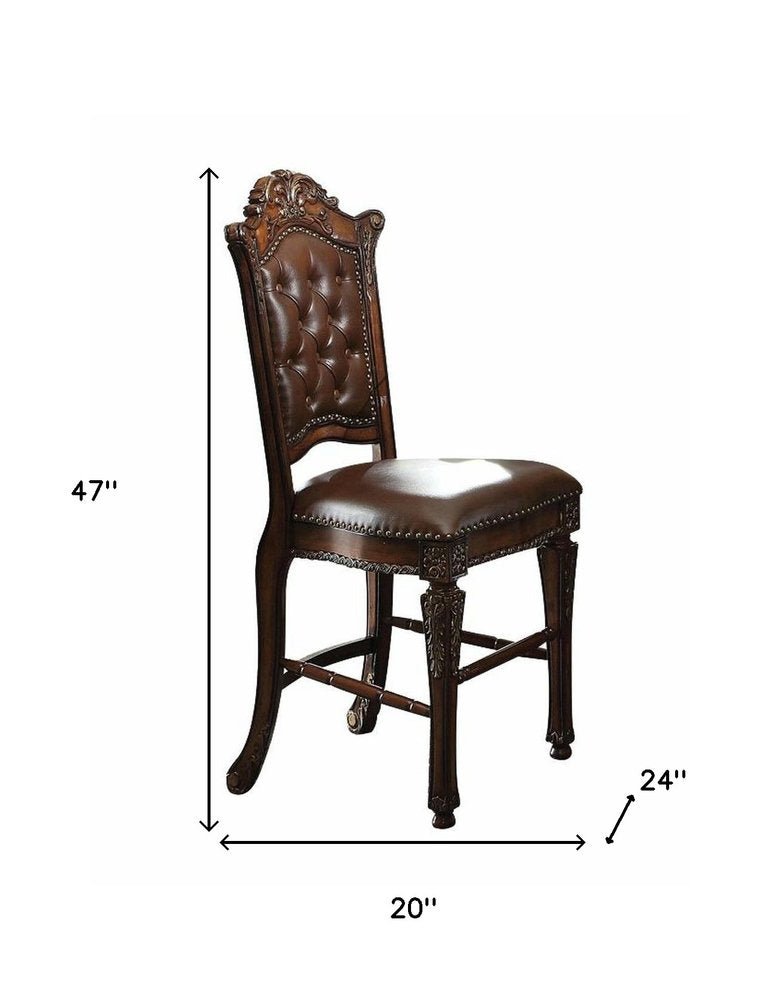 Set of Two 24" Brown Faux Leather And Solid Wood Counter Height Bar Chairs HomeRoots