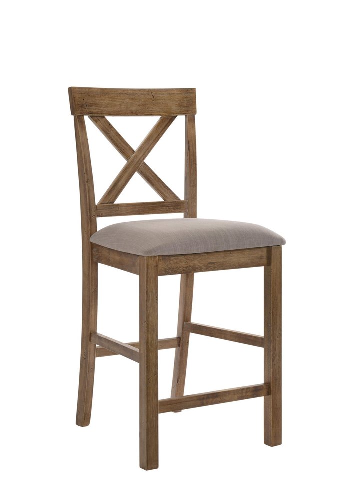 Set of Two 26" Tan And Oak Linen And Solid Wood Counter Height Bar Chairs HomeRoots