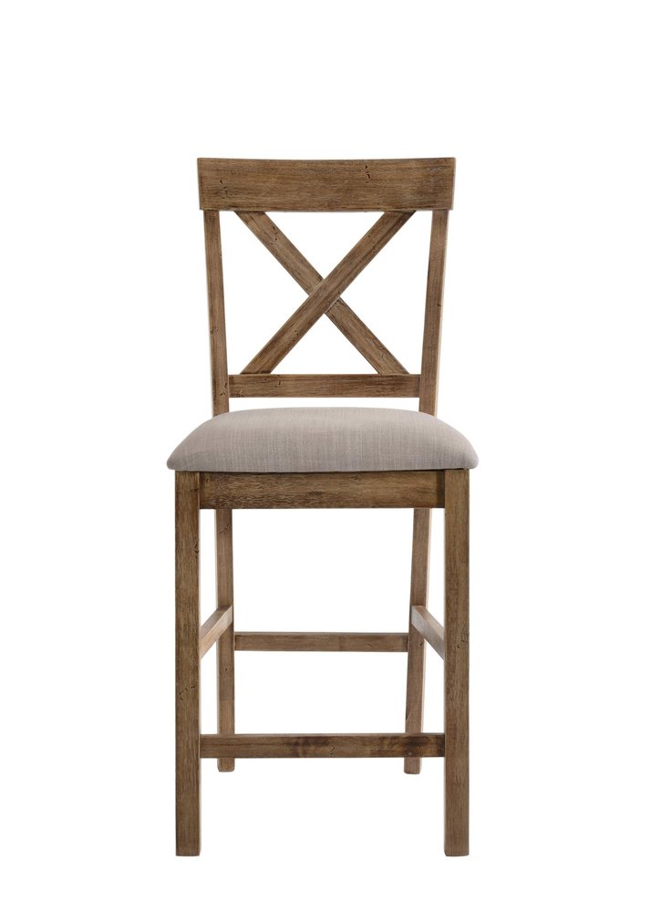 Set of Two 26" Tan And Oak Linen And Solid Wood Counter Height Bar Chairs HomeRoots