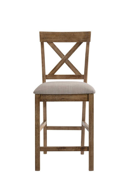 Set of Two 26" Tan And Oak Linen And Solid Wood Counter Height Bar Chairs HomeRoots