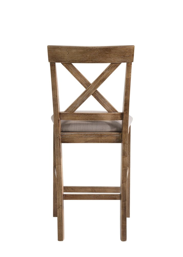 Set of Two 26" Tan And Oak Linen And Solid Wood Counter Height Bar Chairs HomeRoots