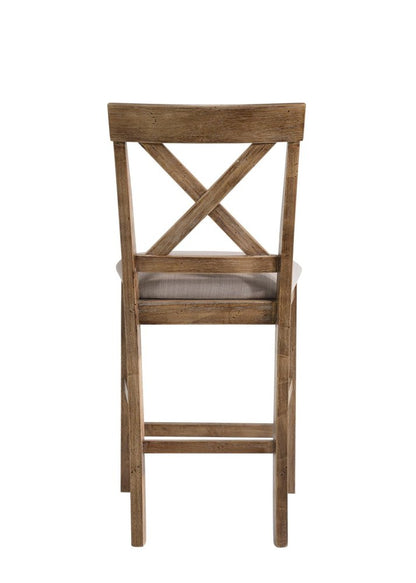 Set of Two 26" Tan And Oak Linen And Solid Wood Counter Height Bar Chairs HomeRoots