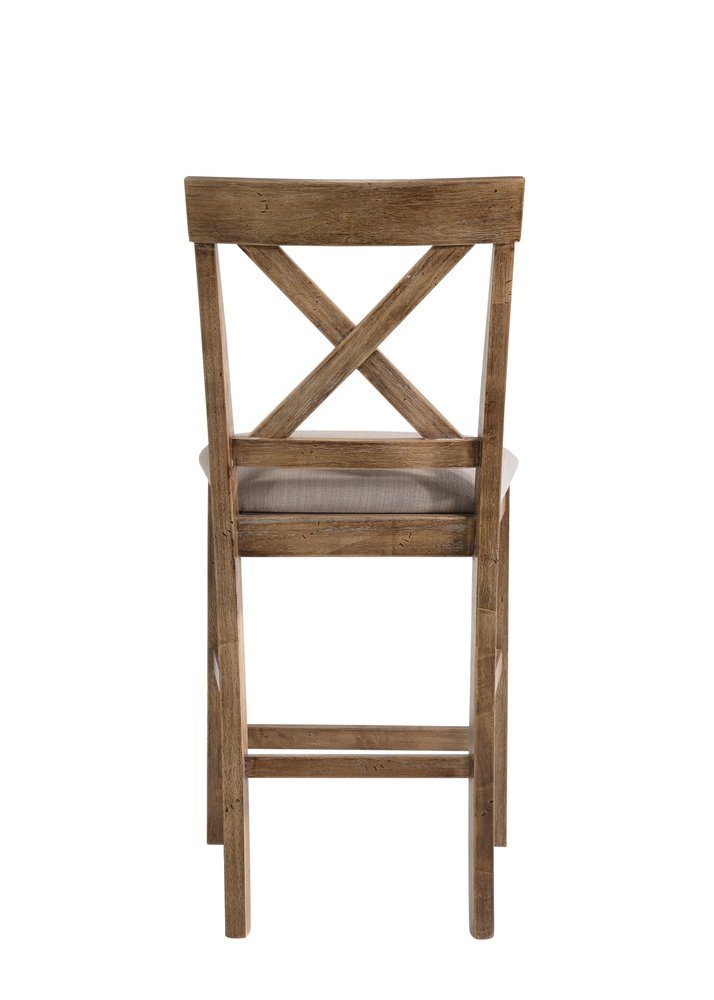 Set of Two 26" Tan and Oak Linen and Solid Wood Counter Height Bar Chairs HomeRoots