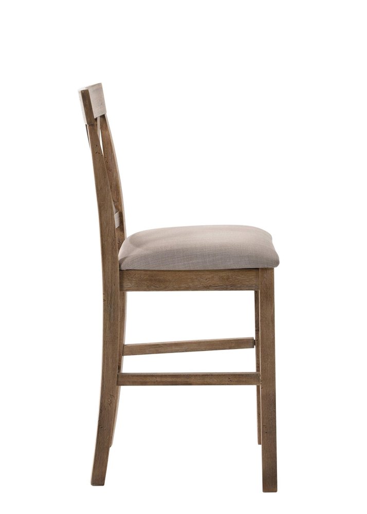Set of Two 26" Tan And Oak Linen And Solid Wood Counter Height Bar Chairs HomeRoots