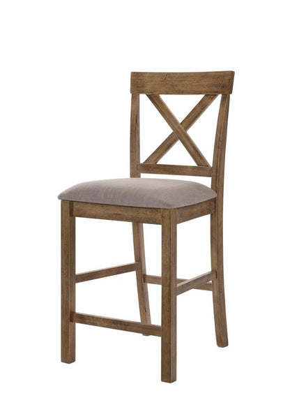 Set of Two 26" Tan And Oak Linen And Solid Wood Counter Height Bar Chairs HomeRoots
