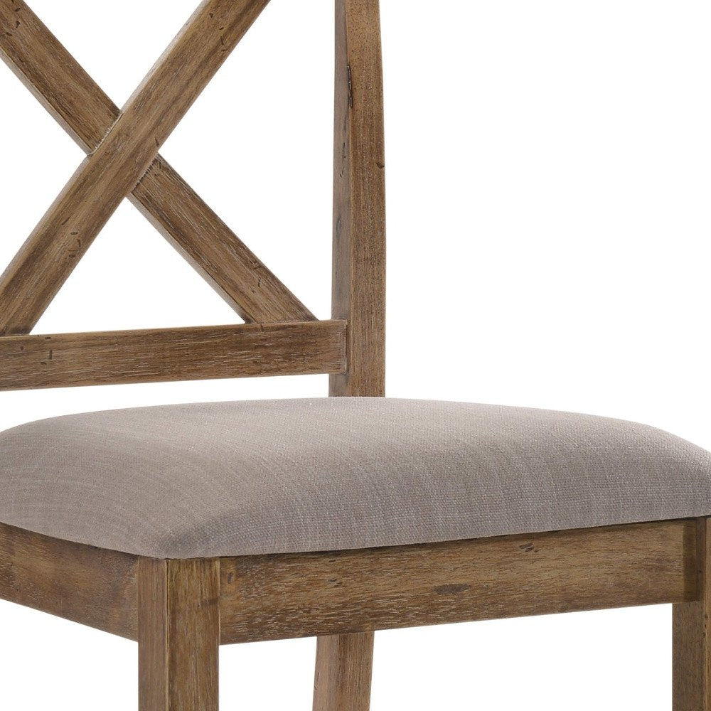 Set of Two 26" Tan And Oak Linen And Solid Wood Counter Height Bar Chairs HomeRoots
