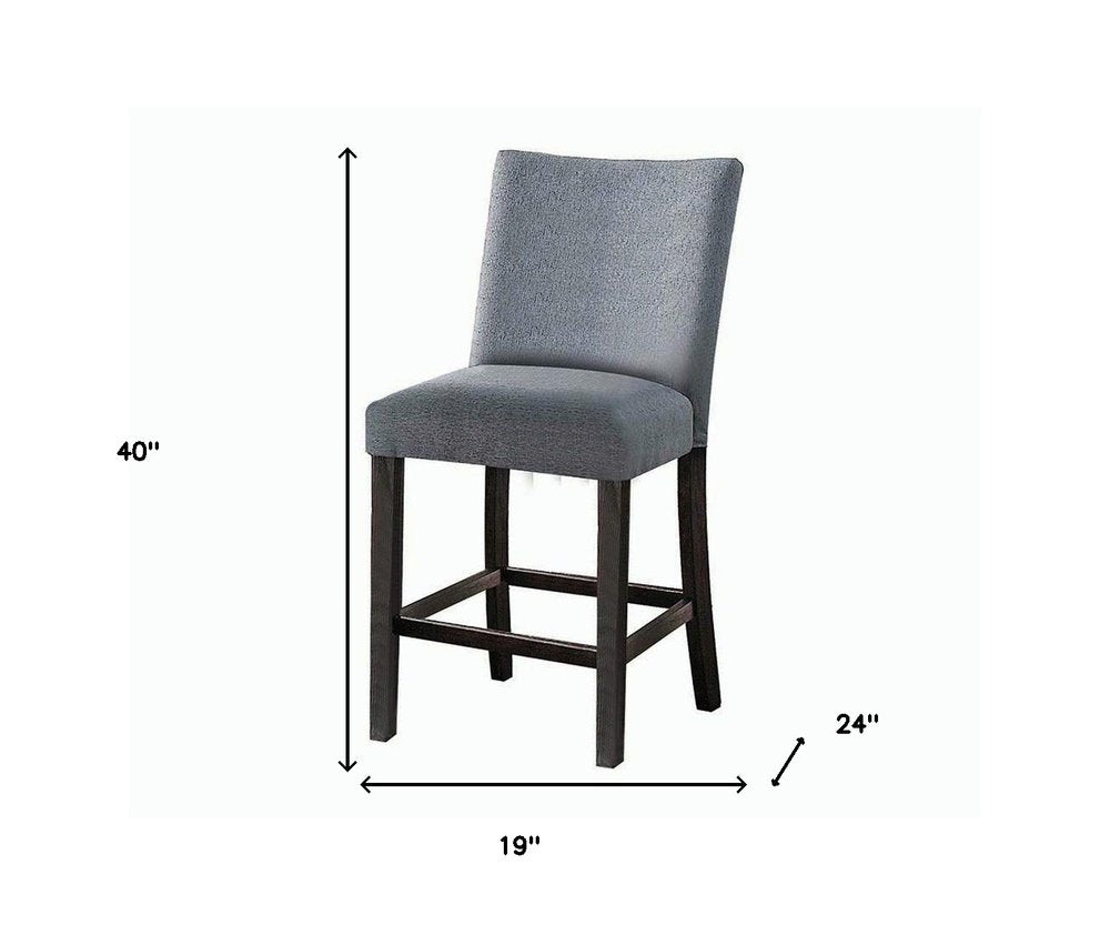 Set of Two 25" Gray And Espresso Fabric And Solid Wood Counter Height Bar Chairs HomeRoots