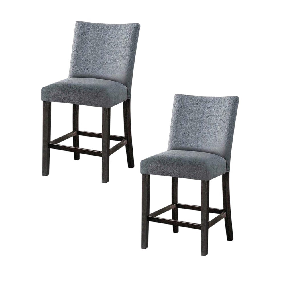 Set of Two 25" Gray And Espresso Fabric And Solid Wood Counter Height Bar Chairs HomeRoots