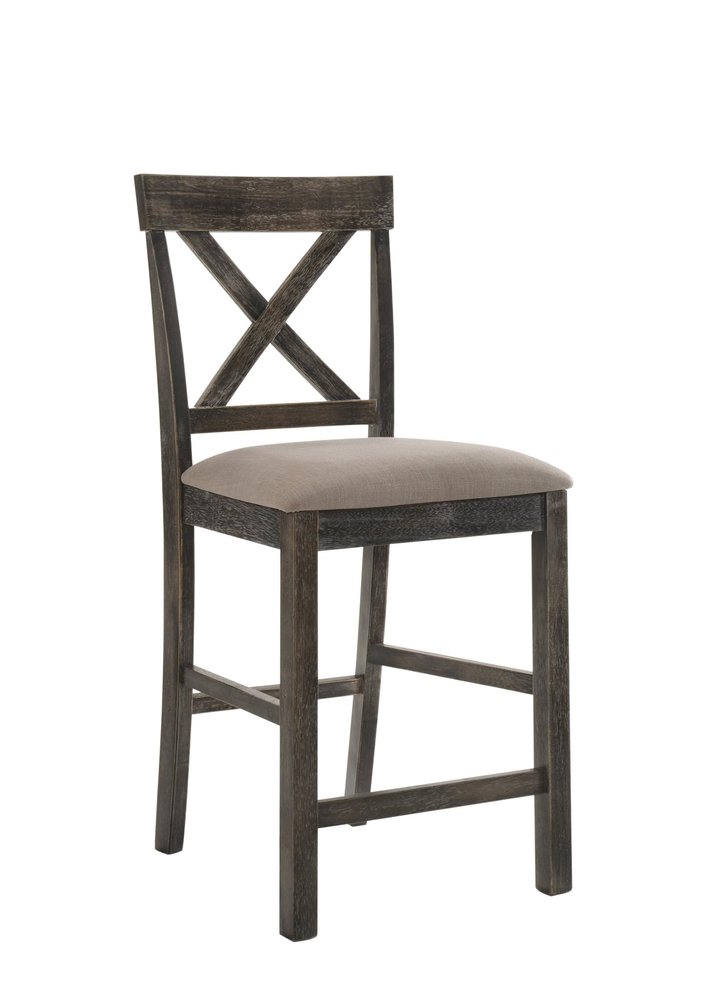 Set of Two 26" Tan And Dark Gray Linen And Solid Wood Counter Height Bar Chairs HomeRoots