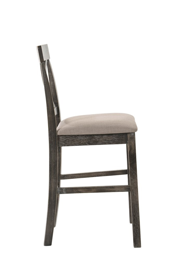 Set of Two 26" Tan And Dark Gray Linen And Solid Wood Counter Height Bar Chairs HomeRoots