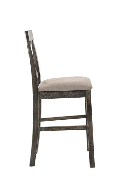 Set of Two 26" Tan And Dark Gray Linen And Solid Wood Counter Height Bar Chairs HomeRoots