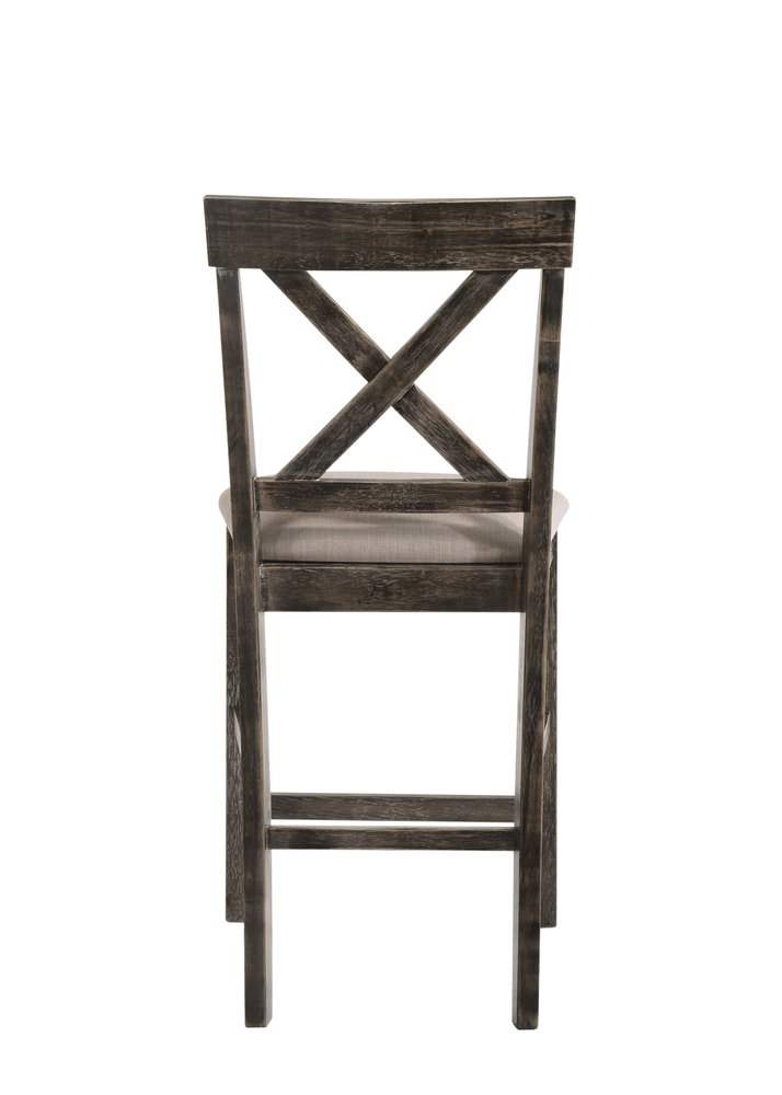 Set of Two 26" Tan and Dark Gray Linen and Solid Wood Counter Height Bar Chairs HomeRoots