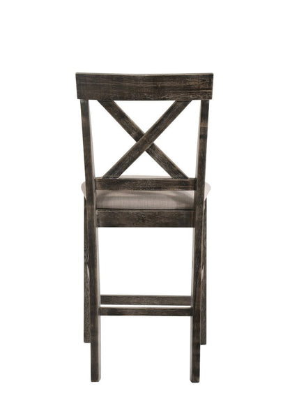 Set of Two 26" Tan and Dark Gray Linen and Solid Wood Counter Height Bar Chairs HomeRoots