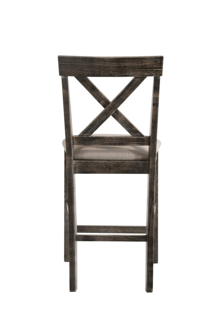 Set of Two 26" Tan And Dark Gray Linen And Solid Wood Counter Height Bar Chairs HomeRoots
