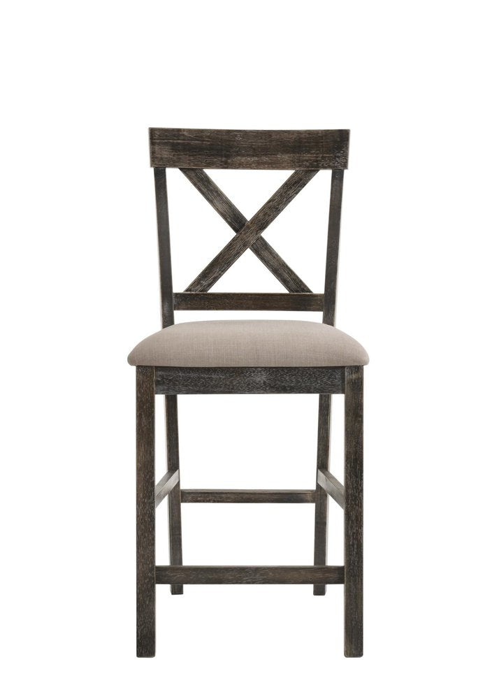 Set of Two 26" Tan And Dark Gray Linen And Solid Wood Counter Height Bar Chairs HomeRoots