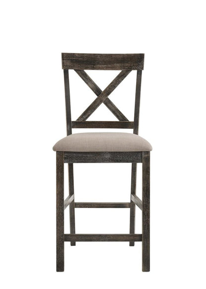 Set of Two 26" Tan And Dark Gray Linen And Solid Wood Counter Height Bar Chairs HomeRoots