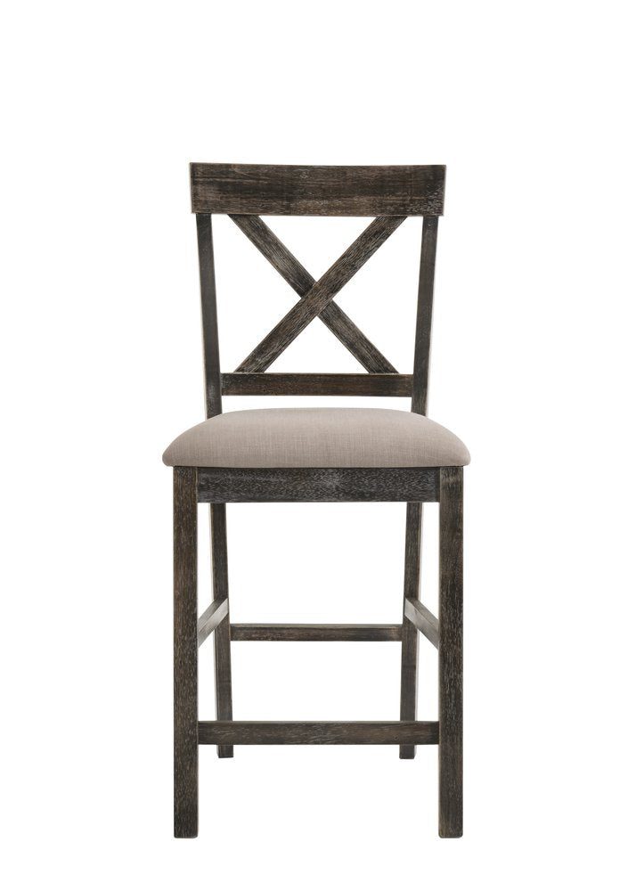Set of Two 26" Tan and Dark Gray Linen and Solid Wood Counter Height Bar Chairs HomeRoots