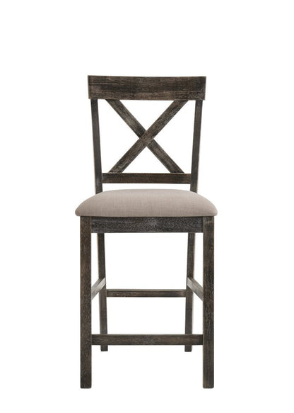 Set of Two 26" Tan and Dark Gray Linen and Solid Wood Counter Height Bar Chairs HomeRoots