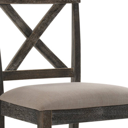 Set of Two 26" Tan And Dark Gray Linen And Solid Wood Counter Height Bar Chairs HomeRoots