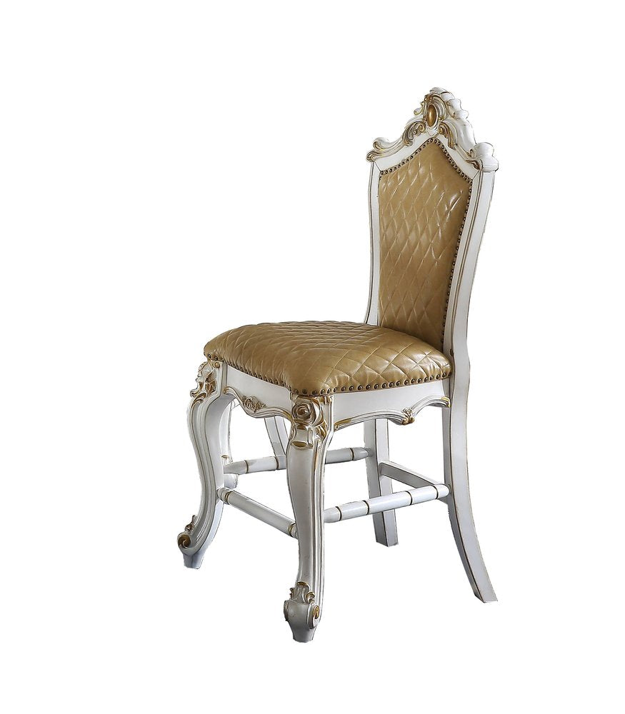 Set of Two 24" Brown And Pearl Faux Leather And Solid Wood Counter Height Bar Chairs HomeRoots