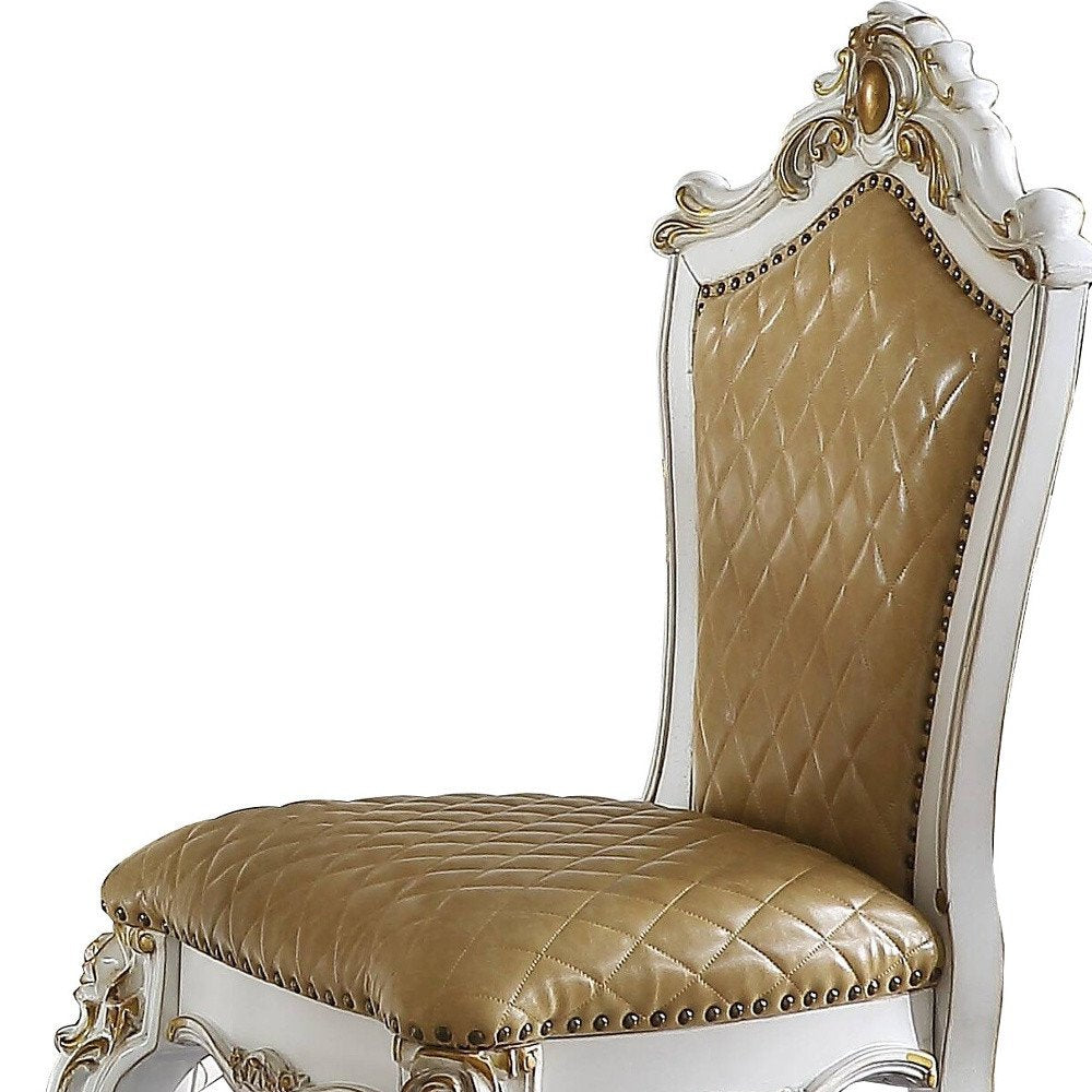 Set of Two 24" Brown And Pearl Faux Leather And Solid Wood Counter Height Bar Chairs HomeRoots