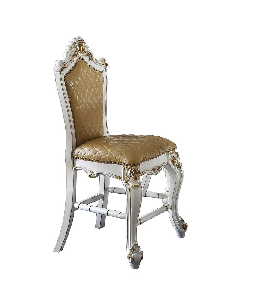 Set of Two 24" Brown And Pearl Faux Leather And Solid Wood Counter Height Bar Chairs HomeRoots