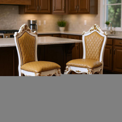 Set of Two 24" Brown and Pearl Faux Leather and Solid Wood Counter Height Bar Chairs HomeRoots
