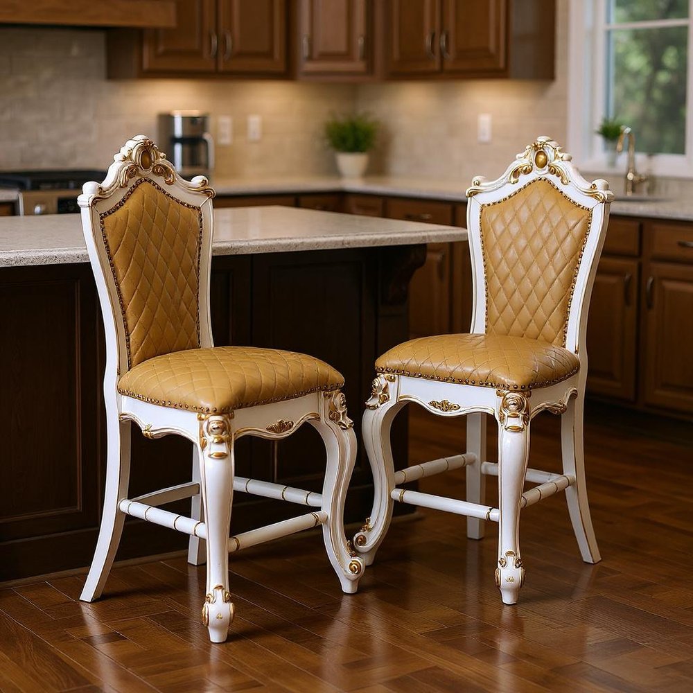Set of Two 24" Brown And Pearl Faux Leather And Solid Wood Counter Height Bar Chairs HomeRoots