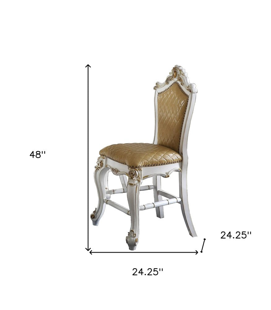 Set of Two 24" Brown And Pearl Faux Leather And Solid Wood Counter Height Bar Chairs HomeRoots