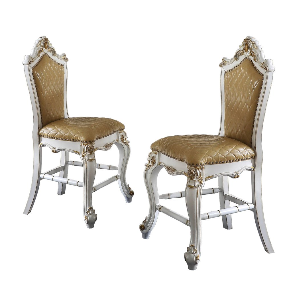 Set of Two 24" Brown And Pearl Faux Leather And Solid Wood Counter Height Bar Chairs HomeRoots