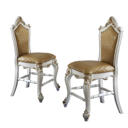 Set of Two 24" Brown And Pearl Faux Leather And Solid Wood Counter Height Bar Chairs HomeRoots