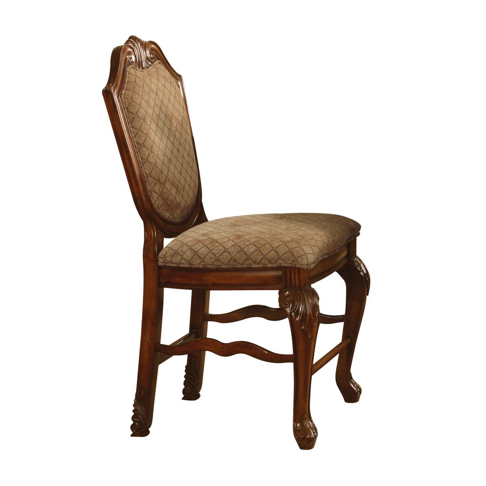 Set of Two 24" Beige And Brown Fabric And Solid Wood Counter Height Bar Chairs HomeRoots