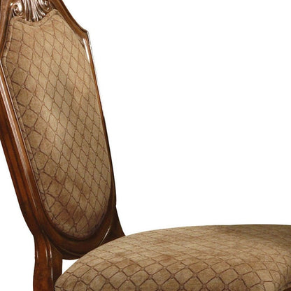 Set of Two 24" Beige And Brown Fabric And Solid Wood Counter Height Bar Chairs HomeRoots