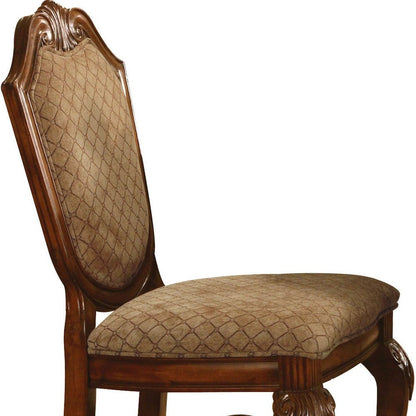Set of Two 24" Beige And Brown Fabric And Solid Wood Counter Height Bar Chairs HomeRoots