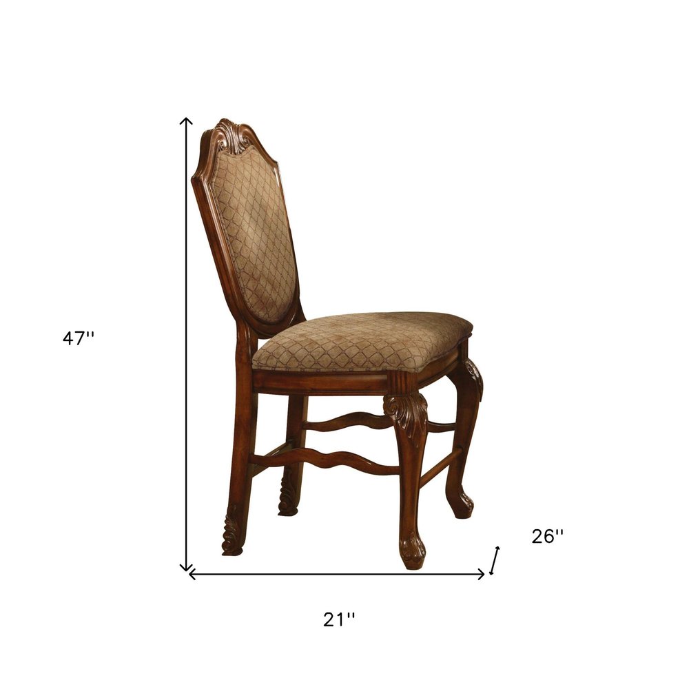 Set of Two 24" Beige And Brown Fabric And Solid Wood Counter Height Bar Chairs HomeRoots